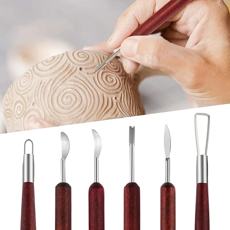 Wood Chisel Set - Artist's 6-Piece Wooden Pottery Tool Kit